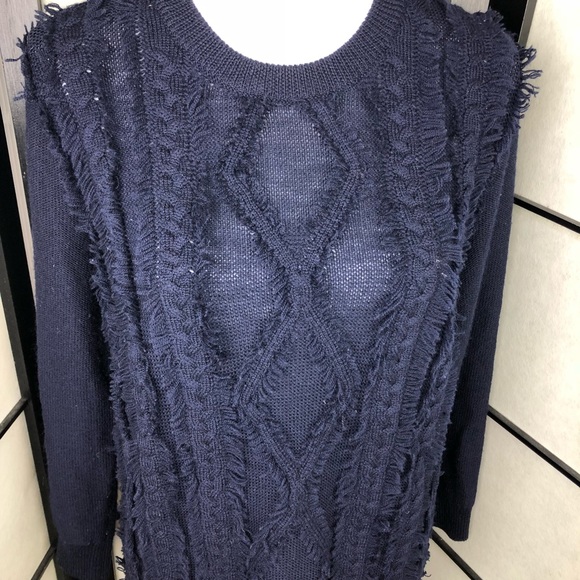 J. Crew Cable Crewneck Sweater with Fringe XL - Picture 2 of 5
